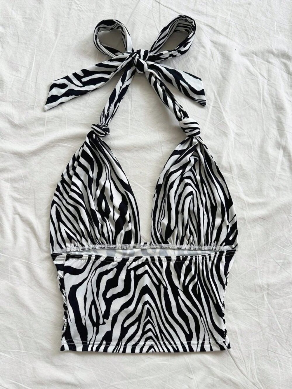 Multicolor Sexy Women's Zebra Print V-Neck Halter Camisole Knotted Bow - Picture 2 of 6